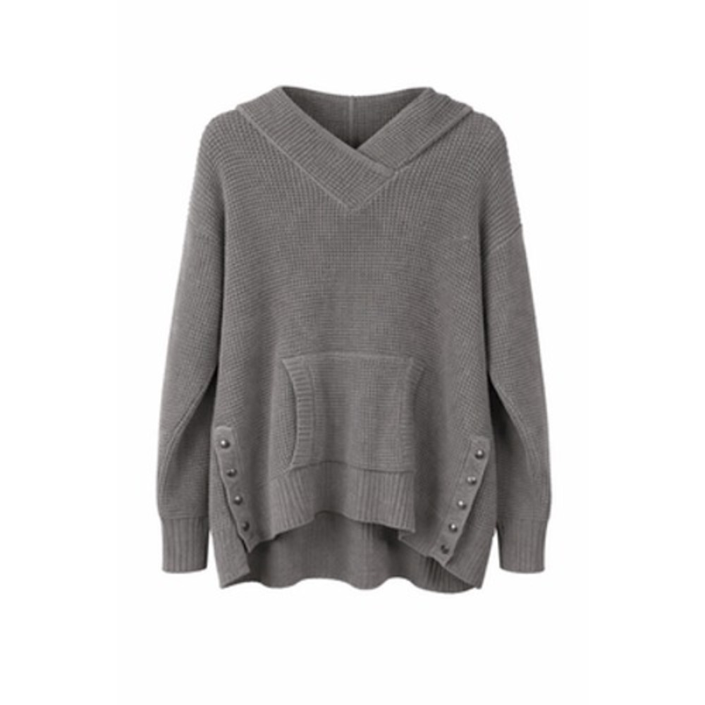 cozy rustic cabin boho casual grey waffle knit Romans oversized pullover large
